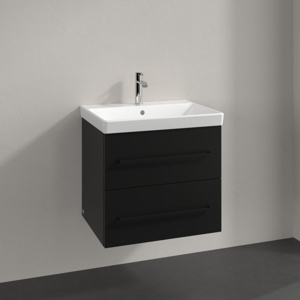 Villeroy & Boch Avento 600mm 2 Drawer Vanity Unit with Black Handles - Volcano Black