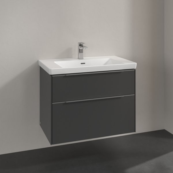 Villeroy & Boch Subway 3.0 800mm 2 Drawer Vanity Unit with Chrome Handles - Graphite