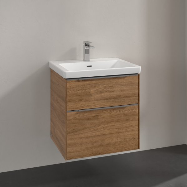 Villeroy & Boch Subway 3.0 600mm 2 Drawer Vanity Unit with Chrome Handles - Oak Kansas