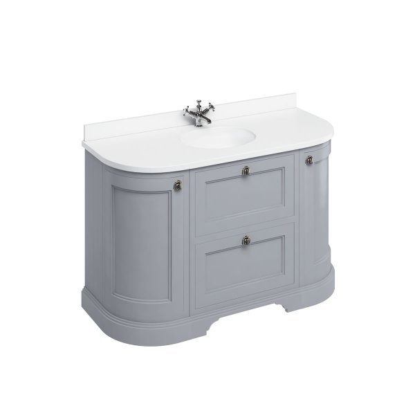 Burlington 1340mm Curved Vanity Unit with Drawers, Doors and Worktop - Classic Grey