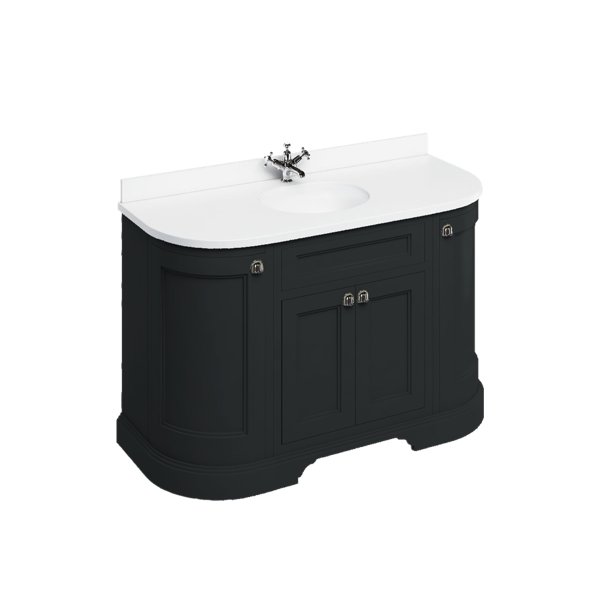 Burlington 1340mm Curved Vanity Unit with Doors and Worktop - Matt Black