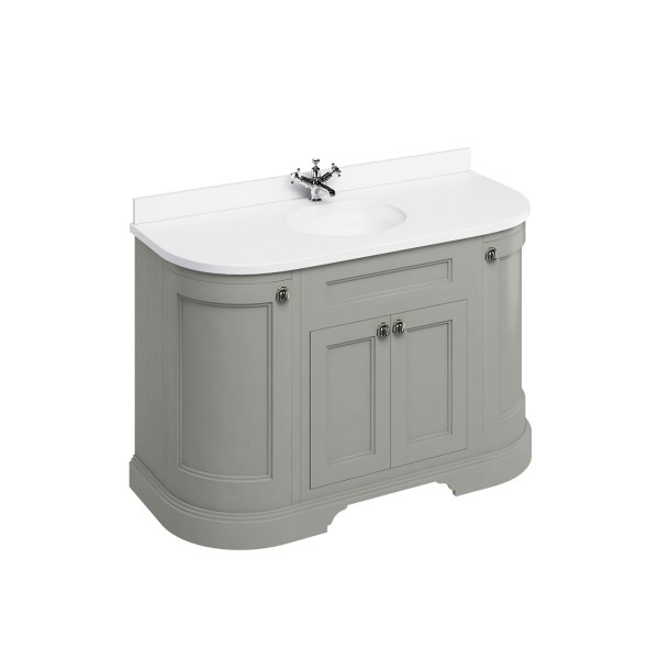 Burlington 1340mm Curved Vanity Unit with Doors and Worktop - Dark Olive