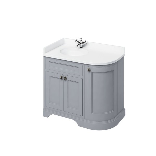 Burlington 1000mm Left Hand Curved Corner Vanity Unit with Worktop - Classic Grey