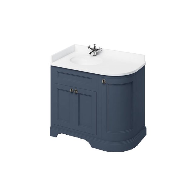 Burlington 1000mm Left Hand Curved Corner Vanity Unit with Worktop - Blue