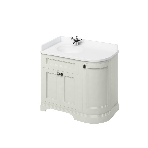 Burlington 1000mm Left Hand Curved Corner Vanity Unit with Worktop - Sand