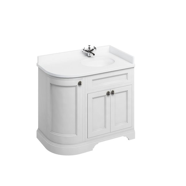 Burlington 1000mm Right Hand Curved Corner Vanity Unit with Worktop - Matt White