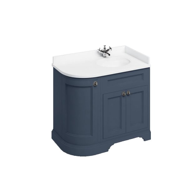 Burlington 1000mm Right Hand Curved Corner Vanity Unit with Worktop - Blue