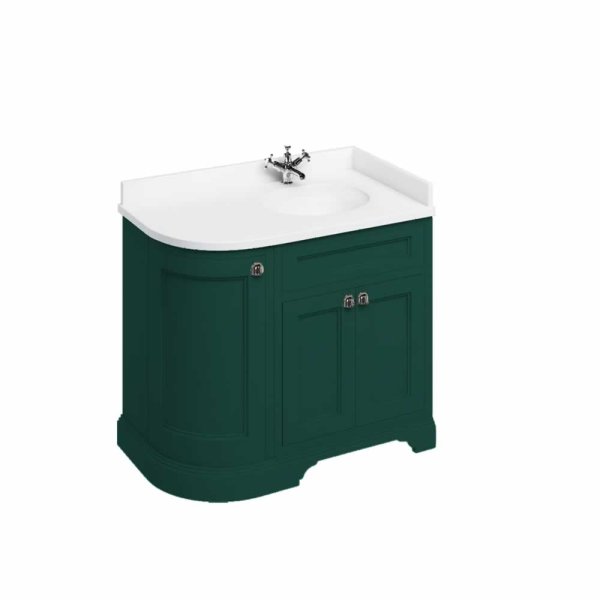 Burlington 1000mm Right Hand Curved Corner Vanity Unit with Worktop - Matt Green