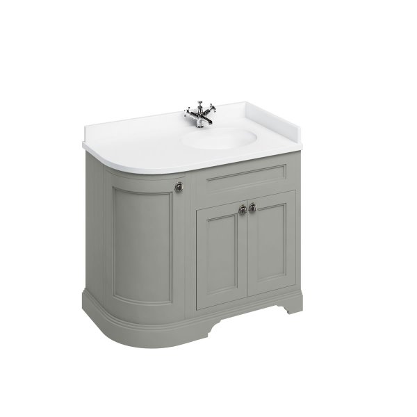 Burlington 1000mm Right Hand Curved Corner Vanity Unit with Worktop - Dark Olive