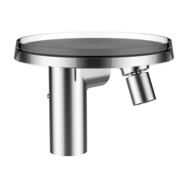 Kartell by Laufen Bidet Mixer and Pop-Up Waste and Transparent Crystal Disc Bowl - Chrome