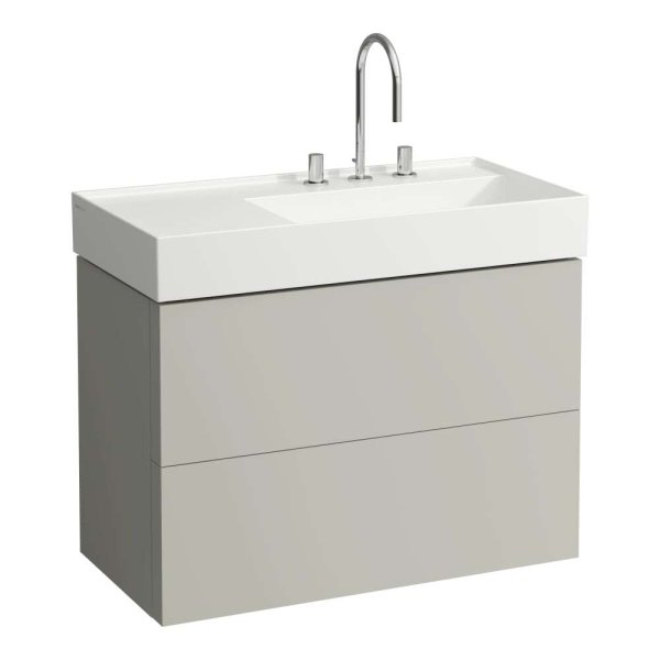 Kartell by Laufen 880mm 2 Drawer Vanity Unit with Organiser (For Left Hand Shelf Basin) - Pebble Grey