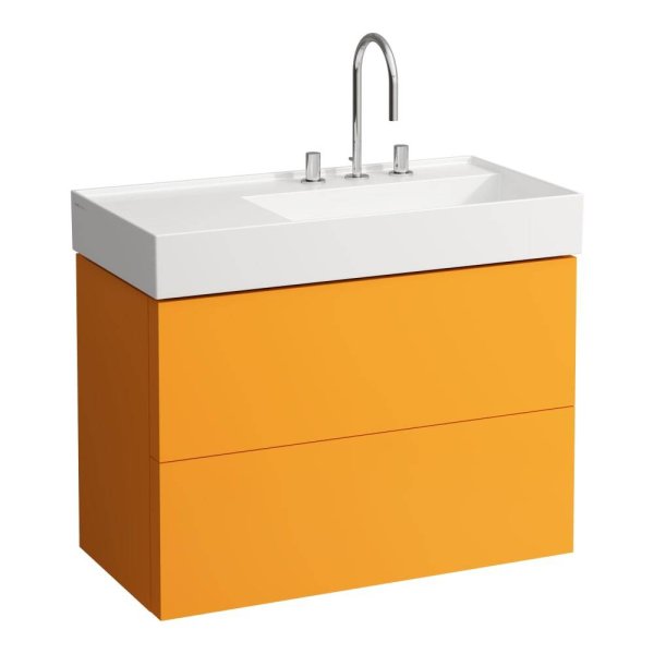 Kartell by Laufen 880mm 2 Drawer Vanity Unit with Organiser (For Left Hand Shelf Basin) - Ochre Brown