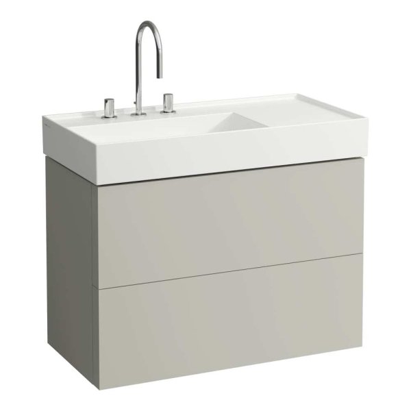 Kartell by Laufen 880mm 2 Drawer Vanity Unit with Organiser (For Right Hand Shelf Basin) - Pebble Grey