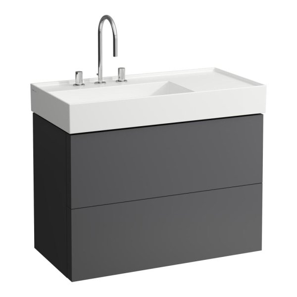 Kartell by Laufen 880mm 2 Drawer Vanity Unit with Organiser (For Right Hand Shelf Basin) - Slate Grey