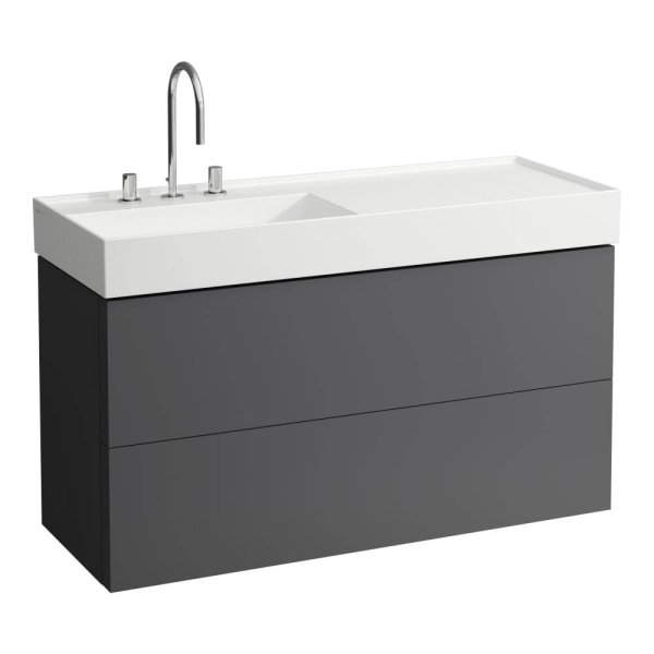 Kartell by Laufen 1200mm 2 Drawer Vanity Unit with Organiser (For Right Hand Shelf Basin) - Slate Grey