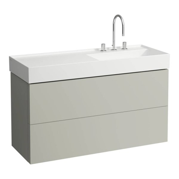 Kartell by Laufen 1200mm 2 Drawer Vanity Unit with Organiser (For Left Hand Shelf Basin) - Pebble Grey