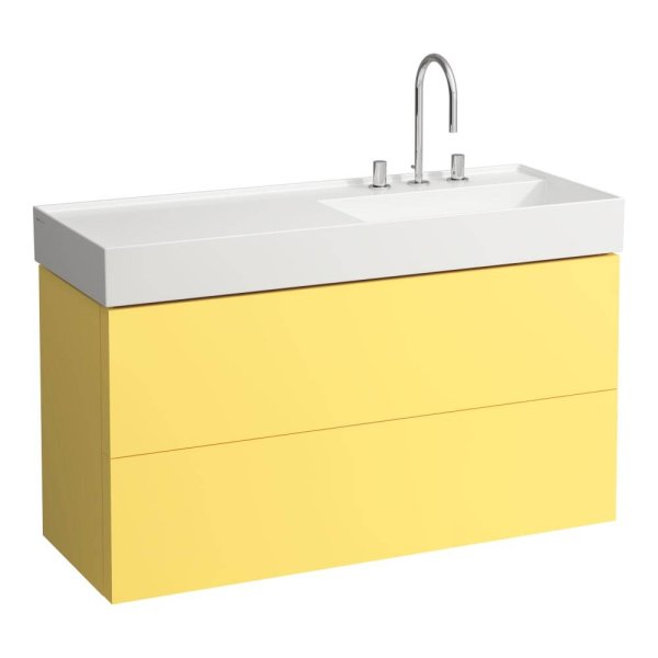 Kartell by Laufen 1200mm 2 Drawer Vanity Unit with Organiser (For Left Hand Shelf Basin) - Mustard Yellow