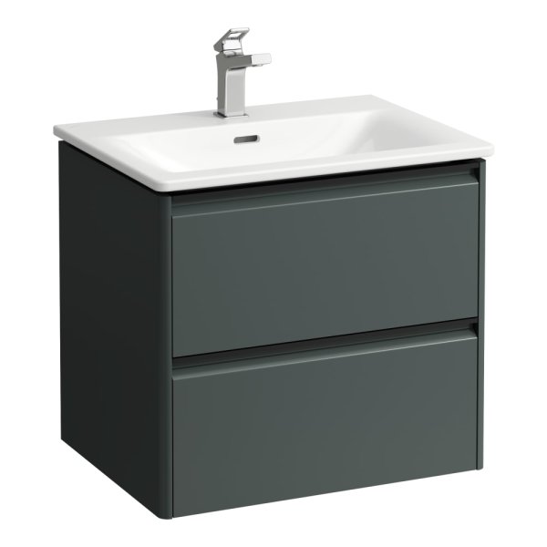 Laufen Palace 600mm 2 Drawer Vanity Unit & Basin with Black Handles - Traffic Grey