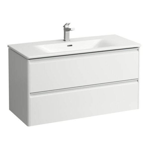 Laufen Palace 1000mm 2 Drawer Vanity Unit & Basin with Chrome Handles - Matt White