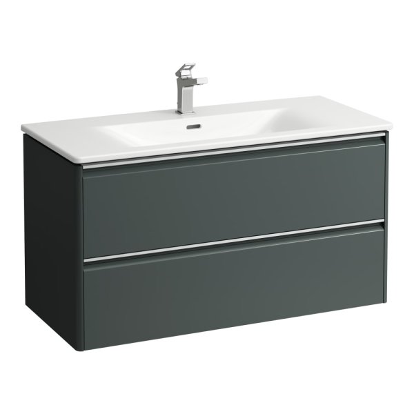 Laufen Palace 1000mm 2 Drawer Vanity Unit & Basin with Chrome Handles - Traffic Grey