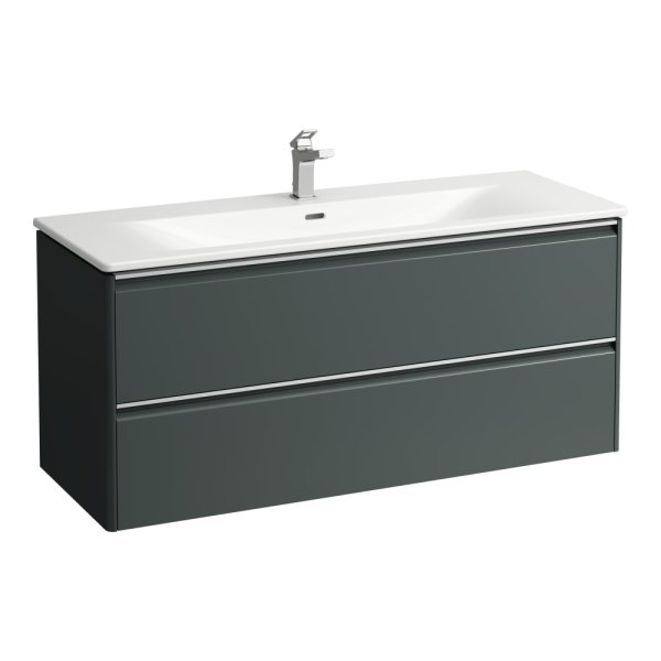 Laufen Palace 1200mm 2 Drawer Vanity Unit & Basin with Chrome Handles - Traffic Grey