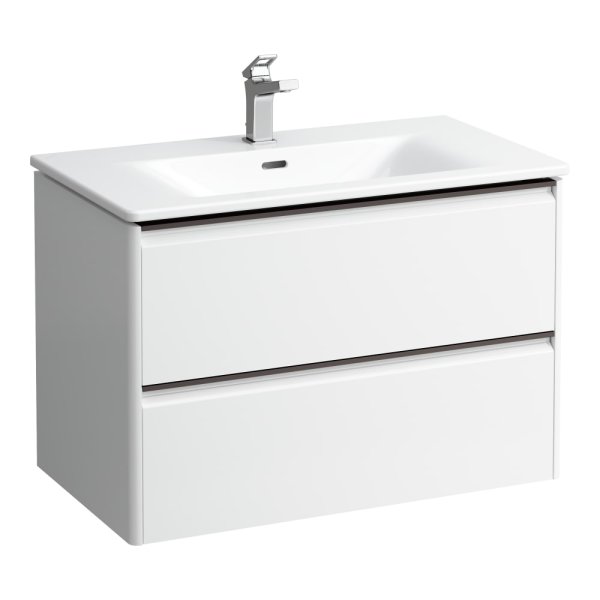 Laufen Palace 800mm 2 Drawer Vanity Unit & Basin with Black Handles - Matt White