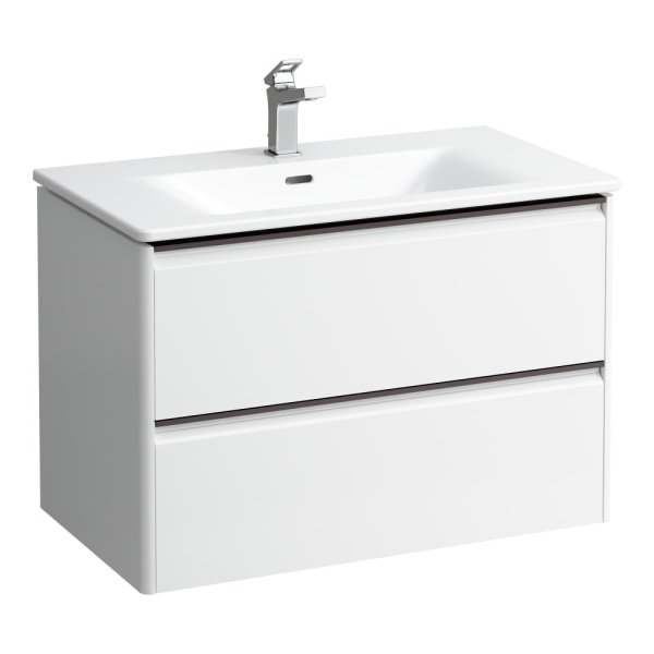 Laufen Palace 800mm 2 Drawer Vanity Unit & Basin with Black Handles - Gloss White