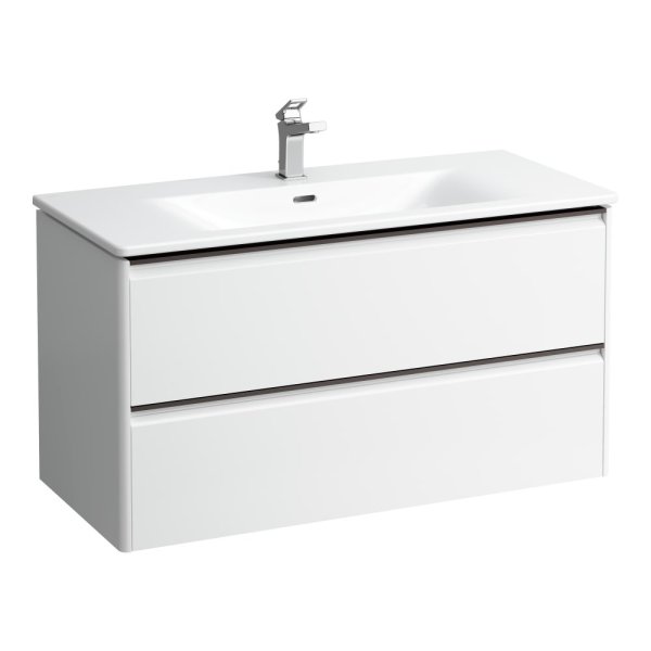 Laufen Palace 1000mm 2 Drawer Vanity Unit & Basin with Black Handles - Gloss White