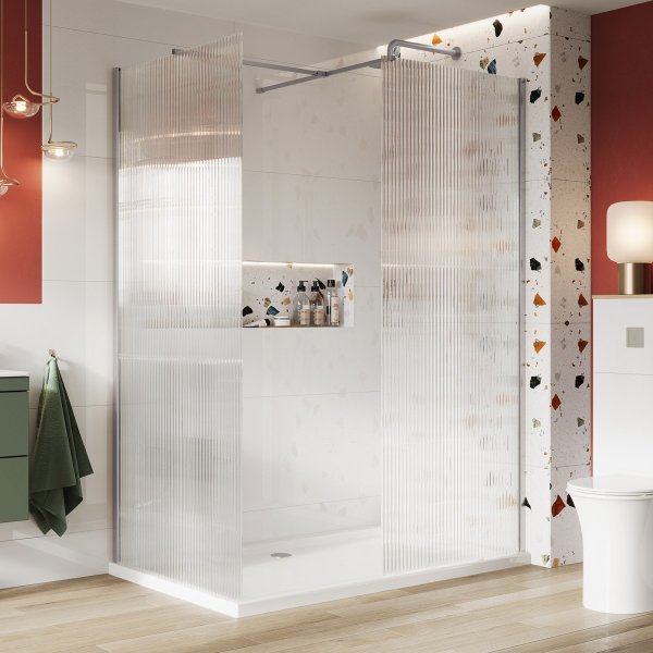 Scudo S8 700mm Fluted Glass Wetroom Panel - Chrome