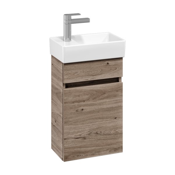 Villeroy & Boch Arto 360mm 1 Door Left Hand Vanity Unit with White Basin - Oak Kansas