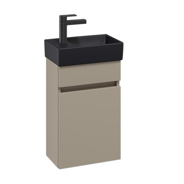 Villeroy & Boch Arto 360mm 1 Door Left Hand Vanity Unit with Black Basin - Matt Sand Grey