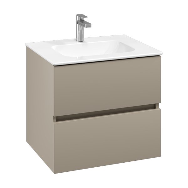 Villeroy & Boch Arto 600mm 2 Drawer Vanity Unit with White Basin - Matt Sand Grey