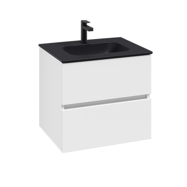 Villeroy & Boch Arto 600mm 2 Drawer Vanity Unit with Black Basin - Satin White