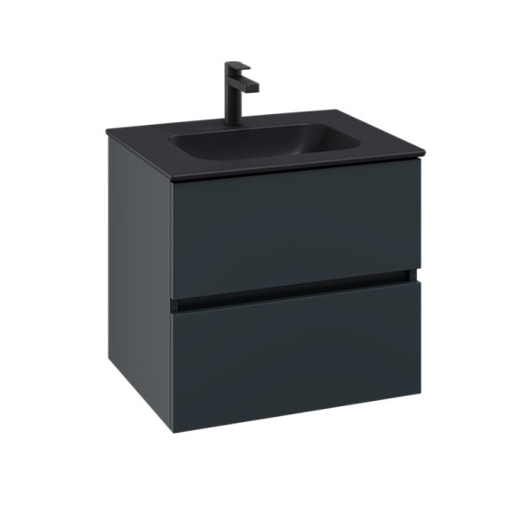 Villeroy & Boch Arto 600mm 2 Drawer Vanity Unit with Black Basin - Satin Grey