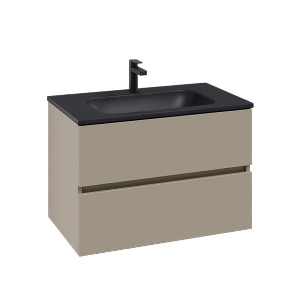 Villeroy & Boch Arto 800mm 2 Drawer Vanity Unit with Black Basin - Matt Sand Grey