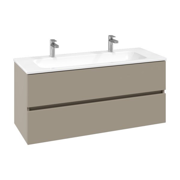 Villeroy & Boch Arto 1200mm 2 Drawer Vanity Unit with White Basin - Matt Sand Grey