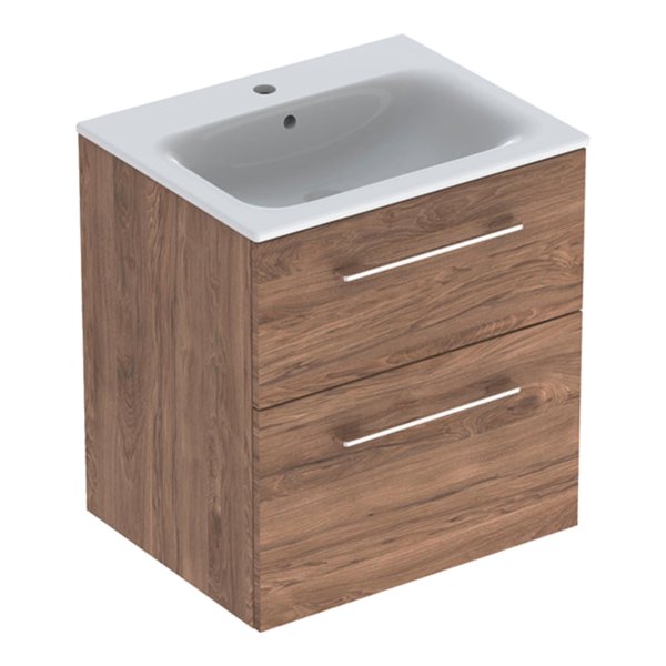 Geberit Selnova Slim Rim Basin & Cabinet Boxed Set, 600mm - Hickory