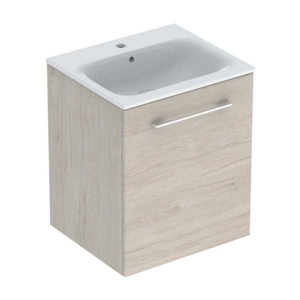 Geberit Selnova Slim Rim Basin & Cabinet Boxed Set, 550mm - Light Hickory