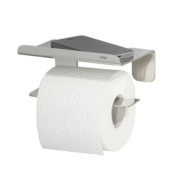 Coram Colar Toilet Roll Holder with Shelf - Polished Stainless Steel