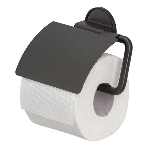 Coram Tune Toilet Roll Holder with Cover - Brushed Metal/Black