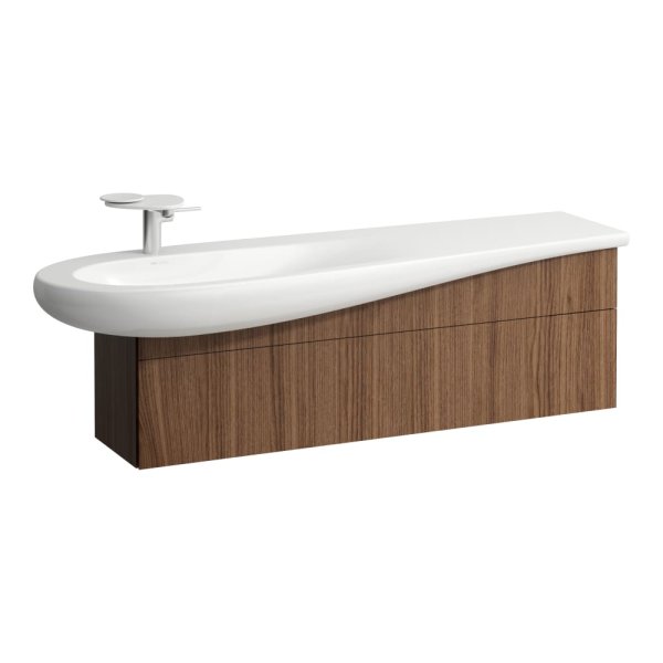 Laufen Alessi 1350mm 1 Drawer Vanity Unit with Left Hand Cut-Out - Noce Canaletto