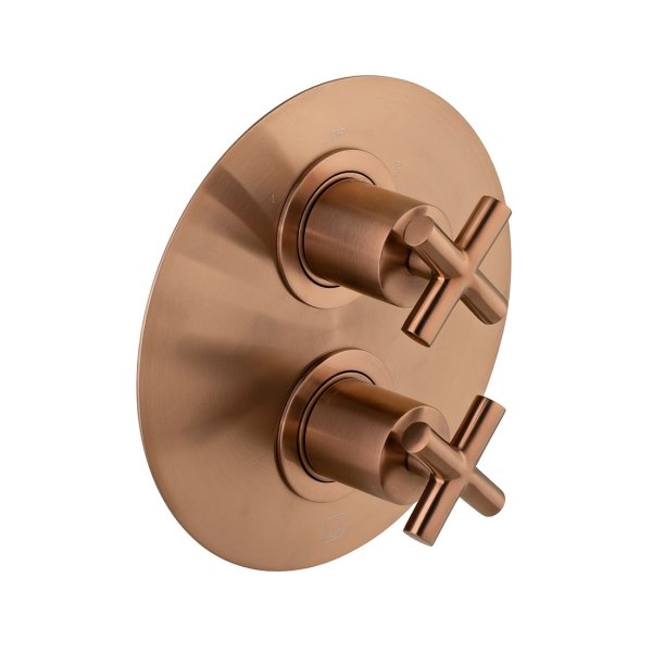 Vado Individual Elements 2 Outlet Thermostatic Shower Valve - Brushed Bronze With Cross Handles