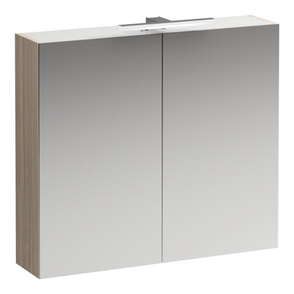 Laufen Base 800mm 2 Door Mirror Cabinet with Light & Shaver Socket - Light Elm