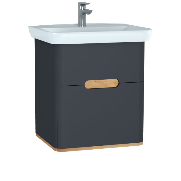 Vitra Sento 650mm Vanity Unit with 2 Drawers & Basin - Anthracite