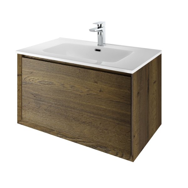 The White Space Distrikt 800mm Wall-Hung Vanity Unit - Tobacco Oak