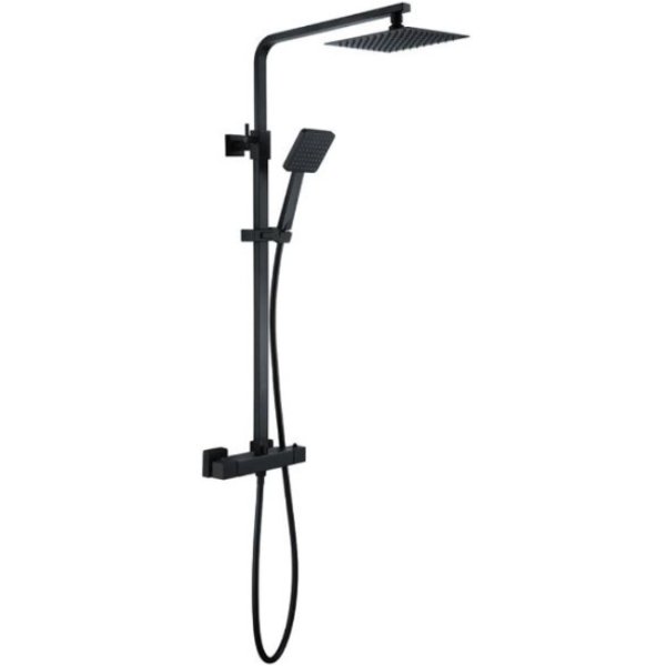 The White Space Yes Square Bar Shower System with Dual Control, Head & Slide Rail - Black