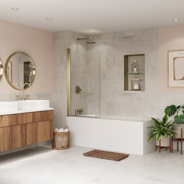 Coram 800mm Curved Bath Screen - Brushed Gold