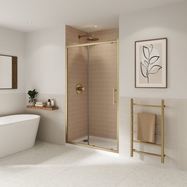 Coram Optima 6 1000mm Sliding Door Shower Enclosure - Brushed Gold