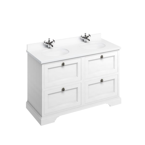 Burlington 1300mm Vanity Unit with Four Drawers and Worktop - Matt White