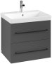 Villeroy & Boch Avento 600mm 2 Drawer Vanity Unit with Black Handles - Graphite